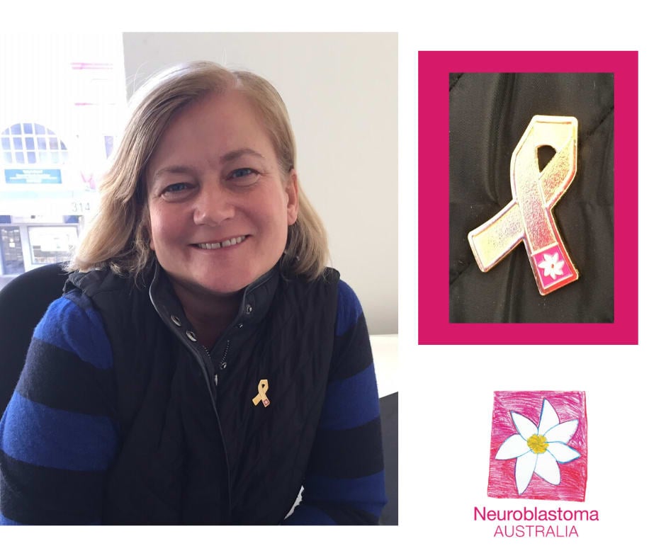 Neuroblastoma Australia President Lucy Jones wearing a gold pin for Neuroblastoma Awareness Day