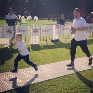 Paolo and son Zach running at Run2Cure fun run 2019