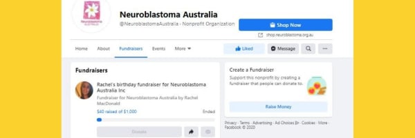 Screenshot of facebook fundraiser page
