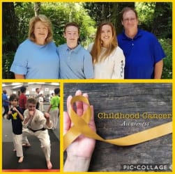Family with gold ribbon in aid of childhood cancer awareness